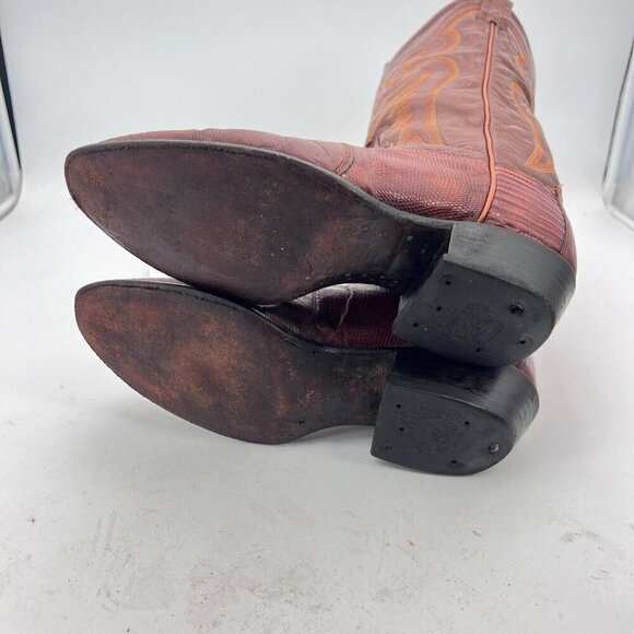 Tony Lama Men Size 8.5D 8540 Brown Cognac Exotic Lizard Leather Cowboy Boot - Picture 12 of 16